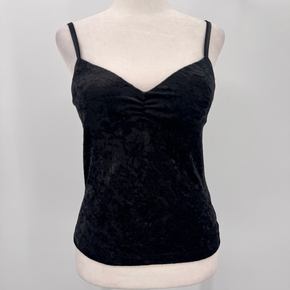 Y2K Black Velvet Cami Tank Top Formed Cups Vintage 90s Whimsigoth Sexy Large